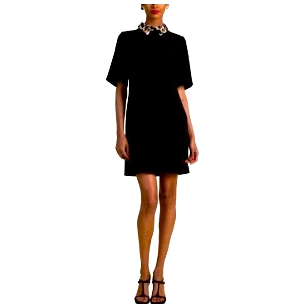 NWT—Trina Turk leopard print collared sheath black dress-size 6